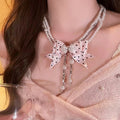 Light Luxury Faux Pearl Bow Tassel Choker Necklace With Polka Dot Princess Style Design view 3