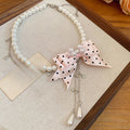 Light Luxury Faux Pearl Bow Tassel Choker Necklace With Polka Dot Princess Style Design view 2