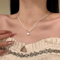 Korean Style Copper Double Layer Brushed Heart Pendant Necklace For Women view 1