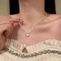 Korean Style Copper Double Layer Brushed Heart Pendant Necklace For Women view 2