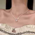 Korean Style Copper Double Layer Brushed Heart Pendant Necklace For Women view 3