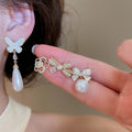 French Light Luxury Copper Zircon Flower Bow Pearl Stud Earrings For Women Fashion Jewelry view 2