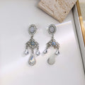 Vintage Palace Oval Moonstone Rhinestone Chandelier Long Waterdrop Crystal Pendant Earrings view 3