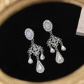 Vintage Palace Oval Moonstone Rhinestone Chandelier Long Waterdrop Crystal Pendant Earrings view 1