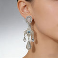 Vintage Palace Oval Moonstone Rhinestone Chandelier Long Waterdrop Crystal Pendant Earrings view 2
