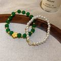 New Chinese Style Copper Bangle With Geometric Natural Stone Beads, Round Square Designer Jewelry view 4