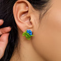Elegant Frosted Crystal Beaded Hydrangea Flower Studs For Women Fresh Green Blue Statement Earrings view 2