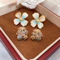 18K Gold Plated Copper Flower Stud Earrings With Zircon Enamel Sweet Light Luxury Women's Jewelry view 4