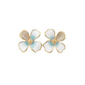 18K Gold Plated Copper Flower Stud Earrings With Zircon Enamel Sweet Light Luxury Women's Jewelry view 5