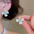 18K Gold Plated Copper Flower Stud Earrings With Zircon Enamel Sweet Light Luxury Women's Jewelry view 3