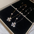 18K Gold Plated Zircon Bow Imitation Pearl Necklace, Light Luxury Elegant Clavicle Chain For Women view 2