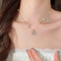 18K Gold Plated Zircon Bow Imitation Pearl Necklace, Light Luxury Elegant Clavicle Chain For Women view 3