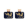 Vintage Palace Navy Enamel Square Studs With Gold Plum Blossom Alloy Peach Gem Elegant Earrings view 5