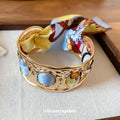 Vintage Iron Open Bangle With Fabric Scarf Wrap, European Style Round Statement Bracelet For Women view 1