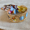 Vintage Iron Open Bangle With Fabric Scarf Wrap, European Style Round Statement Bracelet For Women view 3