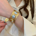 Vintage Iron Open Bangle With Fabric Scarf Wrap, European Style Round Statement Bracelet For Women view 4