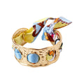 Vintage Iron Open Bangle With Fabric Scarf Wrap, European Style Round Statement Bracelet For Women view 5