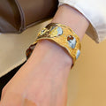 Vintage Iron Open Bangle With Fabric Scarf Wrap, European Style Round Statement Bracelet For Women view 2