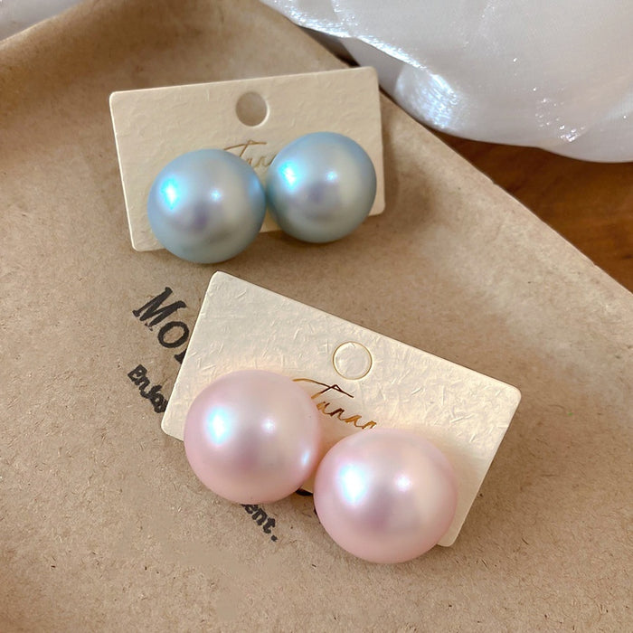 French Vintage Semi Circle Faux Pearl Stud Earrings Minimalist Oval Geometric Everyday Jewelry