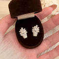 18K Gold Plated Silver Pin Zircon Flower Basket Faux Pearl Stud Earrings Elegant Irregular Geometric view 3