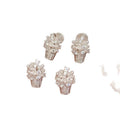 18K Gold Plated Silver Pin Zircon Flower Basket Faux Pearl Stud Earrings Elegant Irregular Geometric view 5
