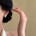 18K Gold Plated Silver Pin Zircon Flower Basket Faux Pearl Stud Earrings Elegant Irregular Geometric view 4
