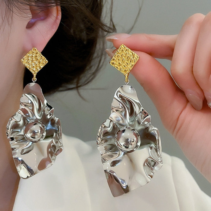Alloy Irregular Leaf Pendant Drop Earrings Geometric Niche Style Metal Stud Earrings