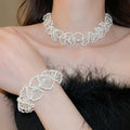 Handmade Faux Pearl Rice Bead Flower Necklace Bracelet Jewelry Set, French Vintage Elegant OL Style view 1