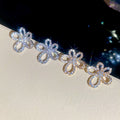 18K Gold Plated Copper Zircon Flower Stud Earrings With Silver Needle Posts For Women view 3