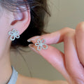18K Gold Plated Copper Zircon Flower Stud Earrings With Silver Needle Posts For Women view 4