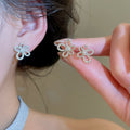18K Gold Plated Copper Zircon Flower Stud Earrings With Silver Needle Posts For Women view 2