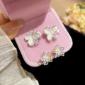 Sweet Korean Style Copper Zircon Flower Stud Earrings With Silver Posts, Petite Light Luxury Jewelry view 1