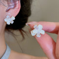 Sweet Korean Style Copper Zircon Flower Stud Earrings With Silver Posts, Petite Light Luxury Jewelry view 4