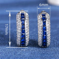 Elegant Zircon Hoop Earrings With Faux Sapphire Design, Premium Classic Vacation Accessory For Women view 4
