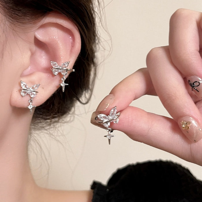 Elegant Copper Zircon Butterfly Star Clip-on Earrings For Women No Piercing Ear Cuffs