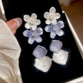 Elegant Blue Enamel Flower Copper Stud Earrings, Sweet Light Luxury Floral Design For Women view 1
