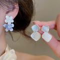 Elegant Blue Enamel Flower Copper Stud Earrings, Sweet Light Luxury Floral Design For Women view 2