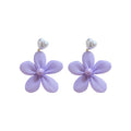 Silver Needle Chiffon Flower Heart Faux Pearl Stud Earrings Elegant Beach Vacation Style view 5