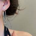 Minimalist Faux Pearl Tassel Drop Earrings With Silver Needle Geometric Stud Design For Women view 3
