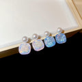 Geometric Square Artificial Crystal Stud Earrings, Elegant Light Luxury Office Style view 4