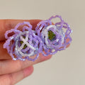Purple Crystal Monet Water Lily Beaded Stud Earrings, Sweet Floral Light Luxury Design view 1
