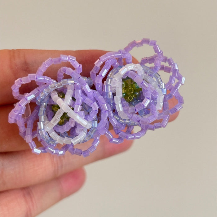 Purple Crystal Monet Water Lily Beaded Stud Earrings, Sweet Floral Light Luxury Design