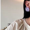 Purple Crystal Monet Water Lily Beaded Stud Earrings, Sweet Floral Light Luxury Design view 2