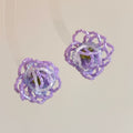Purple Crystal Monet Water Lily Beaded Stud Earrings, Sweet Floral Light Luxury Design view 3