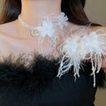 Elegant Butterfly Bow Feather Faux Pearl Romantic Garden Ear Cuff Necklace Jewelry Set view 3