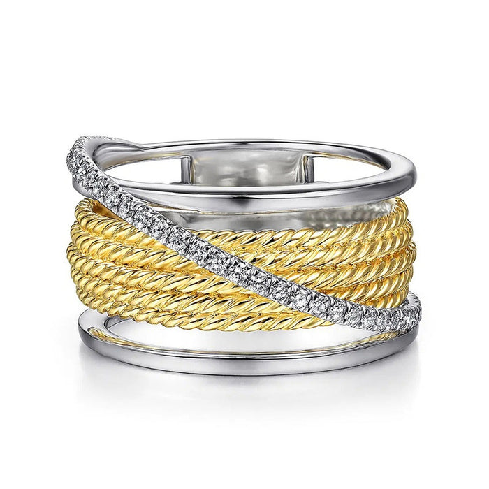 Two Tone Metal Twisted Spiral Ring For Women With Multilayer Korean Style Design