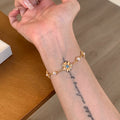 18K Gold Plated Copper Daisy Pearl Bracelet With Sparkling Zircon Floral Stackable Design view 4