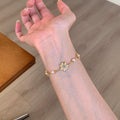 18K Gold Plated Copper Daisy Pearl Bracelet With Sparkling Zircon Floral Stackable Design view 2
