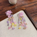 Artificial Crystal Flower Tassel Drop Earrings Elegant Vacation Style Silver Needle Studs view 4