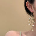 Vintage Court Style Copper Rhinestone Leaf Flower Tassel Drop Earrings view 3